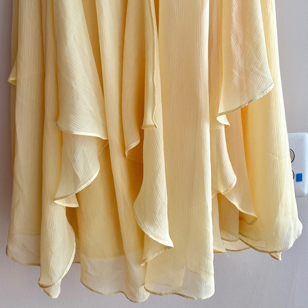David’s Bridal Strapless Crinkle Chiffon Dress Godets, Style#F14865-ButterYellow - Picture 6 of 16